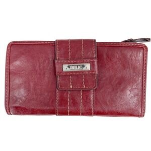 Relic by Fossil Womens Bifold Clutch Wallet Rust Wine Faux Leather Top Stitching